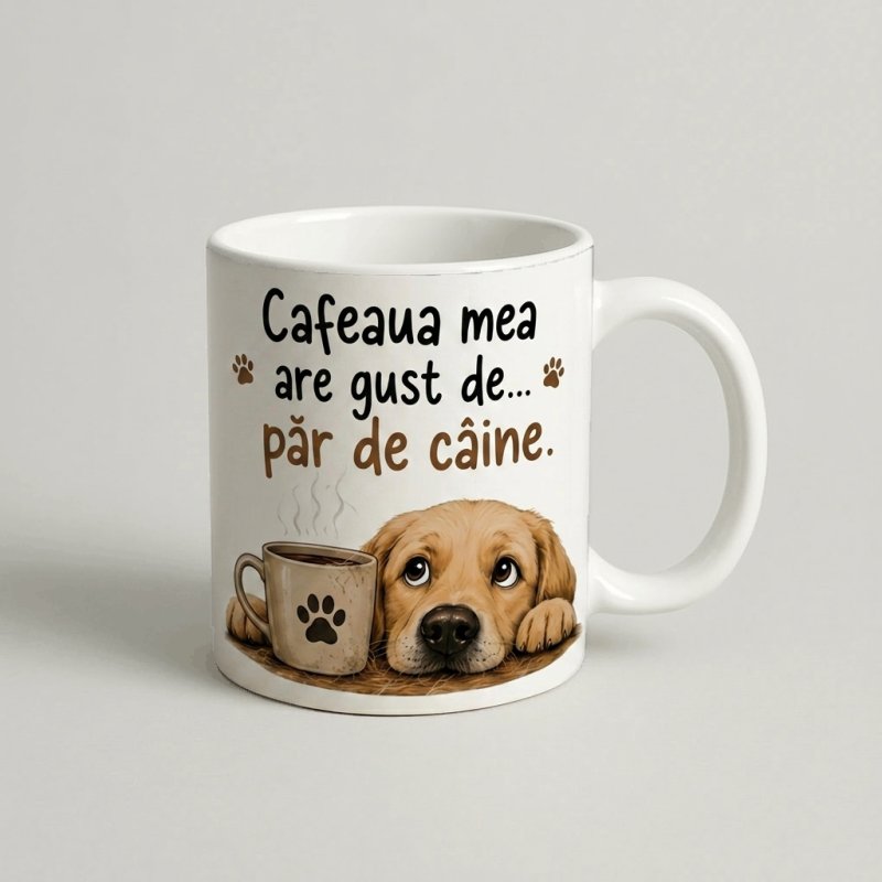 Cană „Cafeaua mea are gust de... păr de câine”