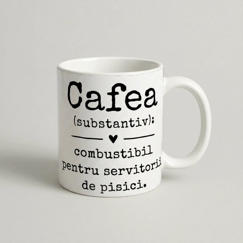 Cană Minimalistă cu Mesaj „Cafea (substantiv)”