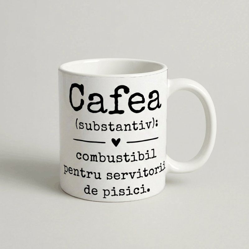Cană Minimalistă cu Mesaj „Cafea (substantiv)” — cadou personalizat PetGifts
