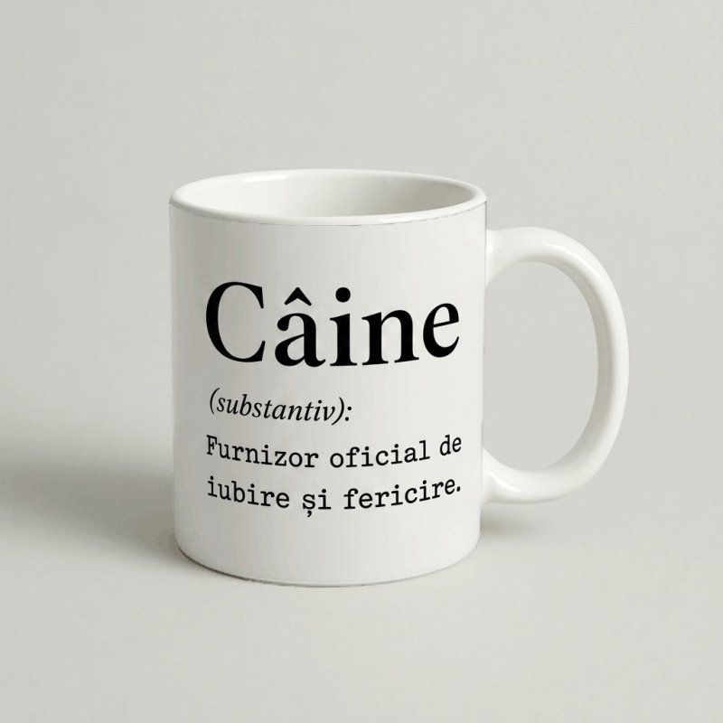 Cană Tip Dicționar cu Mesaj „Câine (substantiv)”