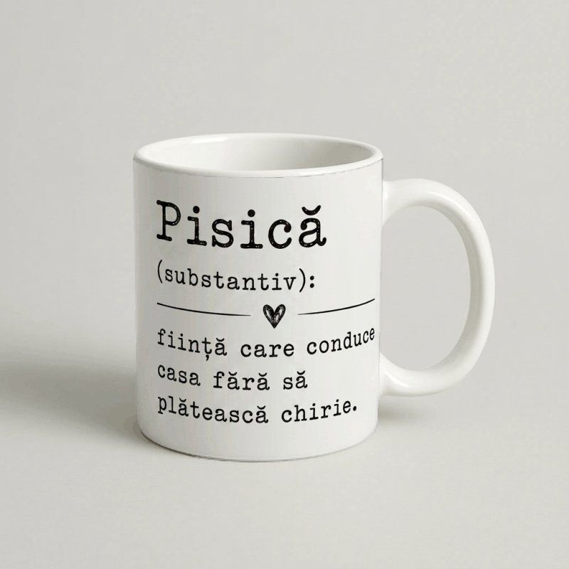 Cană Minimalistă cu Mesaj „Pisică (substantiv)” — cadou personalizat PetGifts