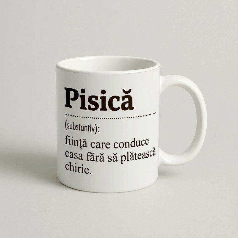 Cană Tip Dicționar cu Mesaj „Pisică (substantiv)” — cadou personalizat PetGifts