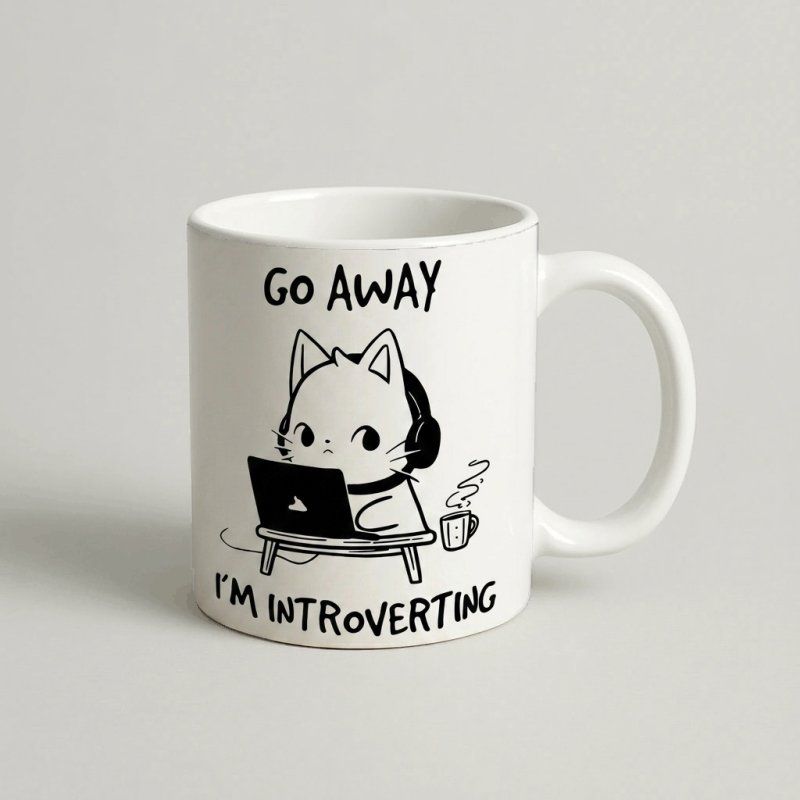 Cană „Go Away, I'm Introverting” (Pisică) — cadou personalizat PetGifts