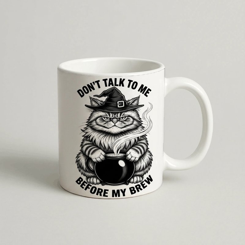 Cană Halloween „Don't Talk to Me Before My Brew"