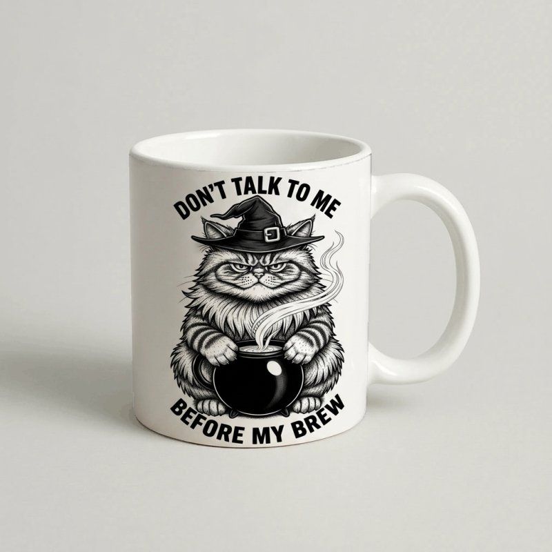 Cană Halloween „Don't Talk to Me Before My Brew"