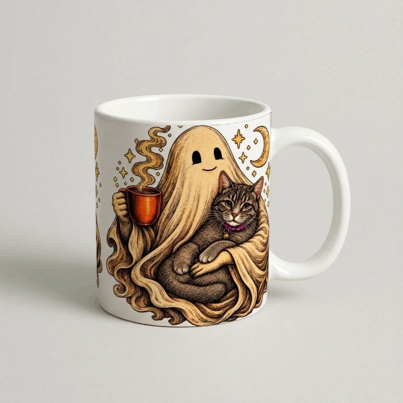 Cană Halloween „Fantoma și Pisicuța"