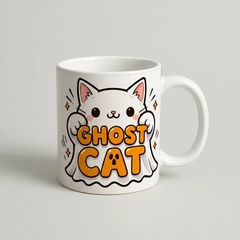 Cană Halloween Ghost Cat — cadou personalizat PetGifts