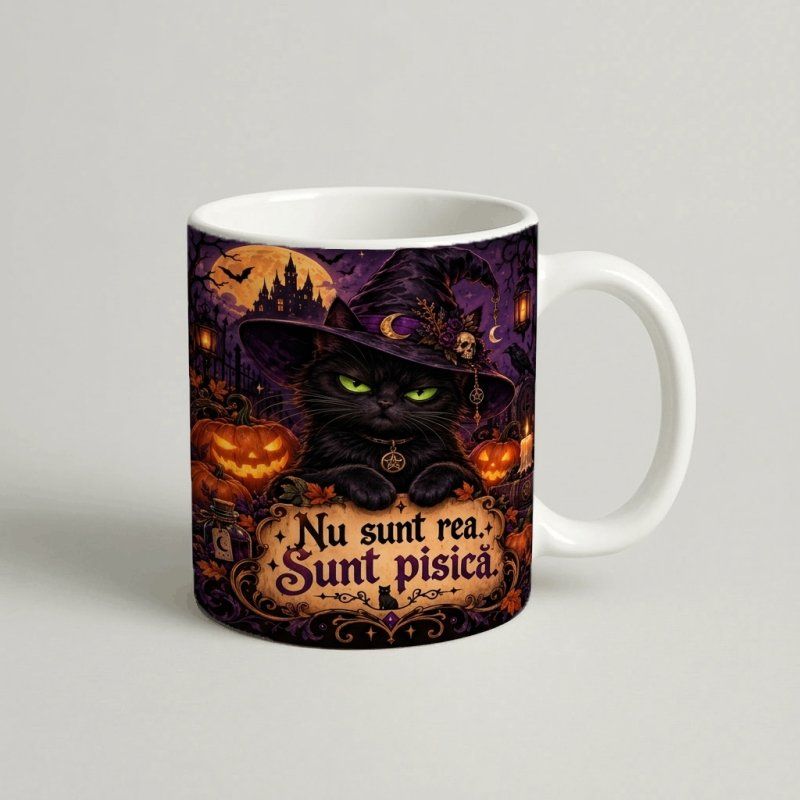 Cană Halloween „Nu sunt rea, sunt pisică"