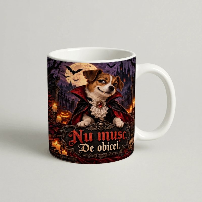 Cană Halloween „Nu Mușc...De obicei" — cadou personalizat PetGifts