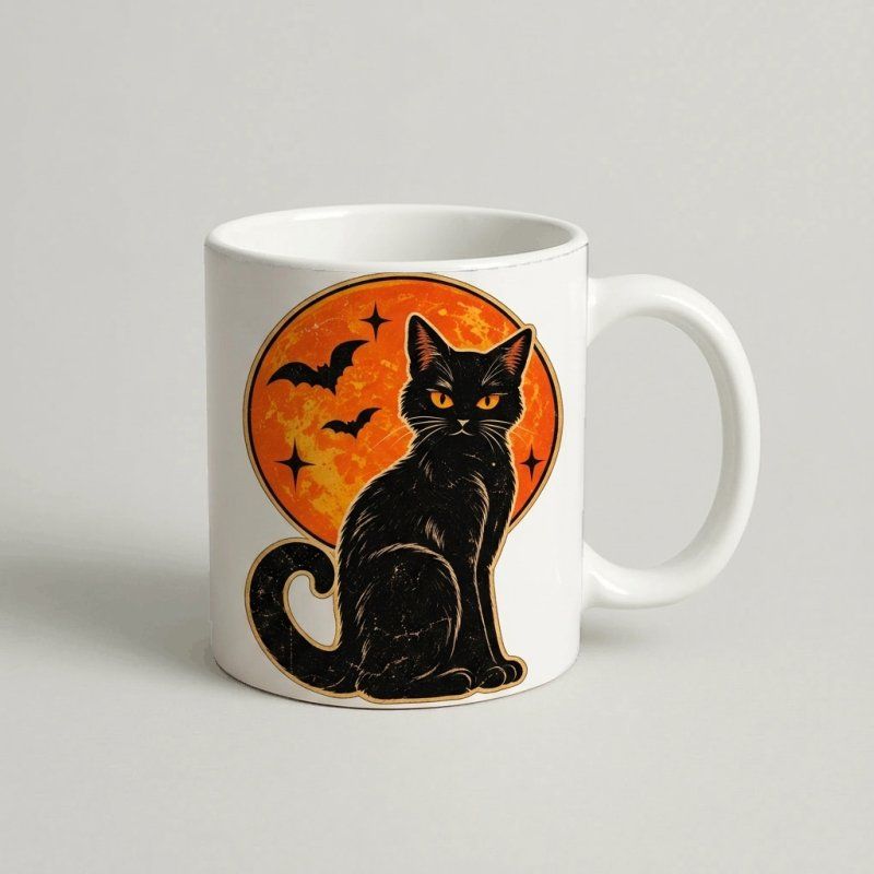 Cană Halloween „Pisică Vintage"