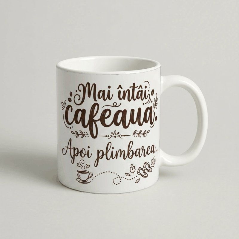 Cană cu Mesaj „Mai întâi cafeaua”