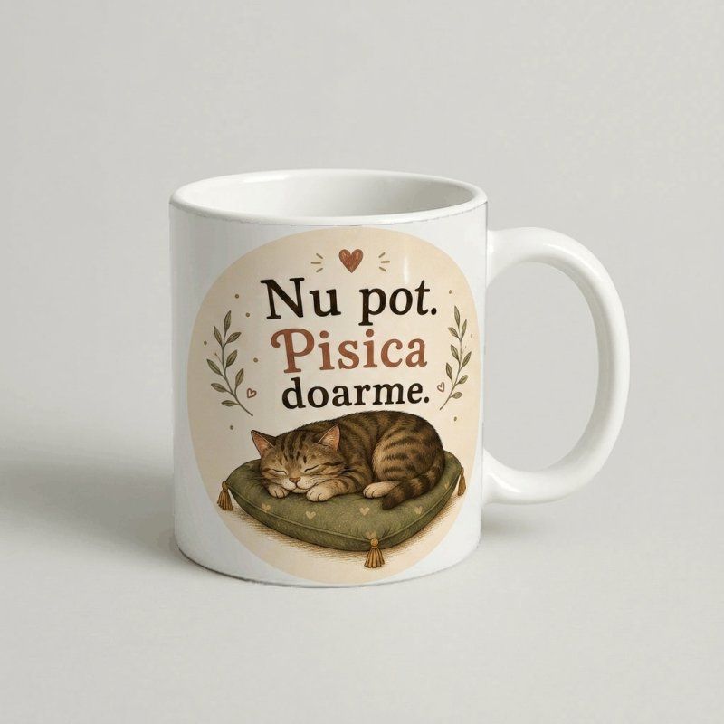 Cană „Nu pot. Pisica doarme.”
