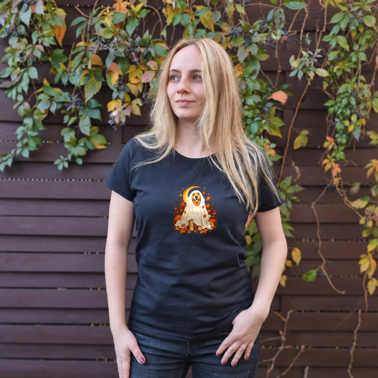 Tricou Fitted Golden Retriever Fantomă — cadou personalizat PetGifts