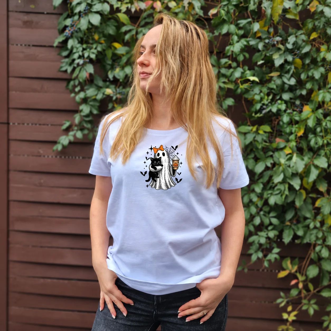 Tricou Regular Halloween Ghost Cat