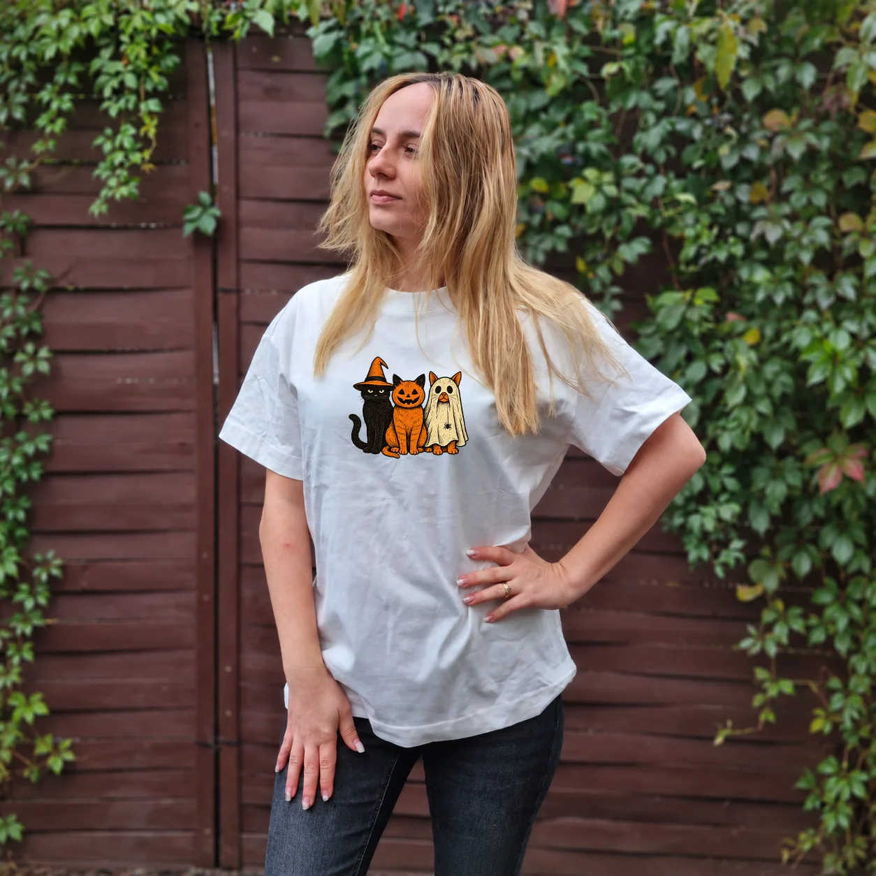 Tricou Oversize Halloween Vintage Cats