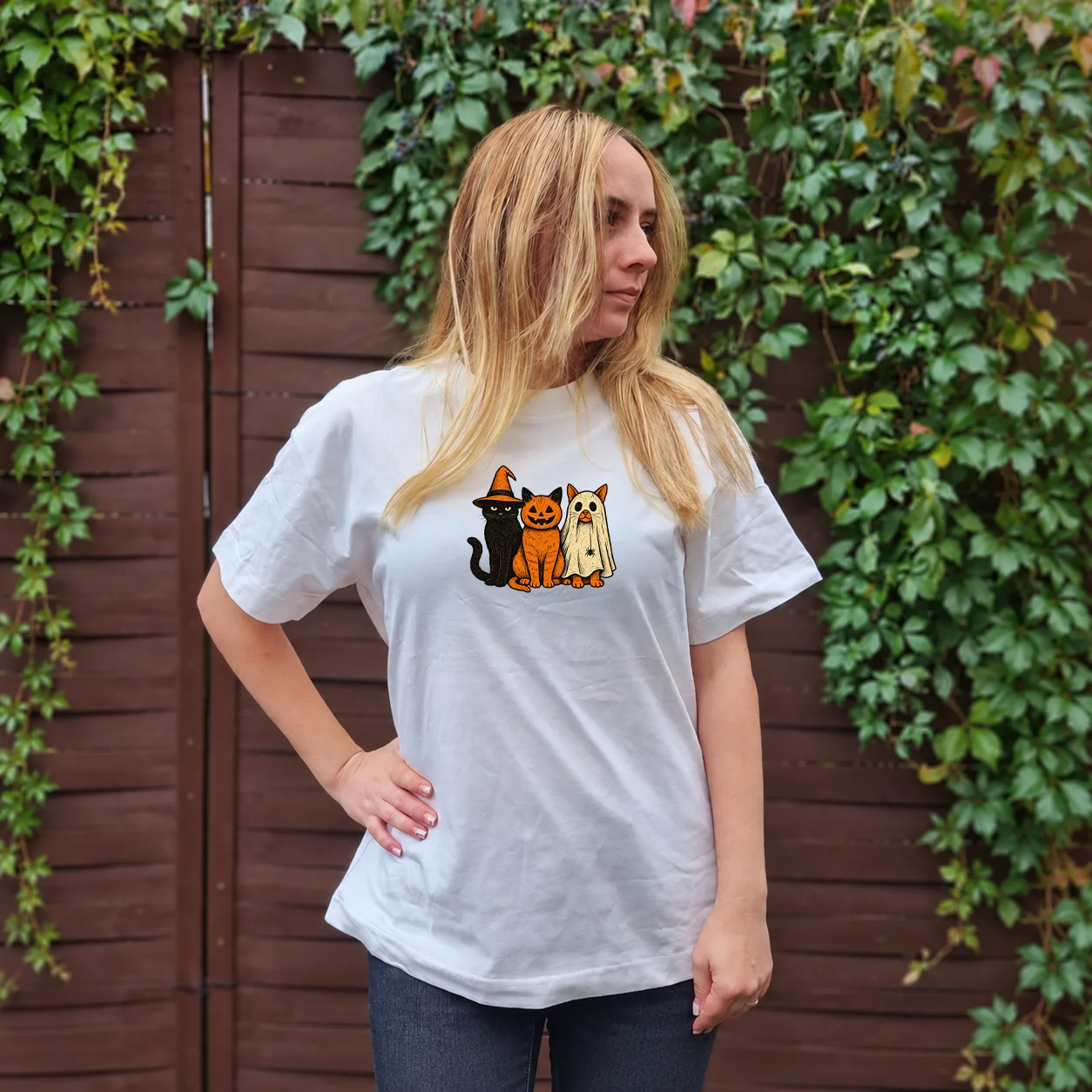 Tricou Oversize Halloween Vintage Cats — cadou personalizat PetGifts