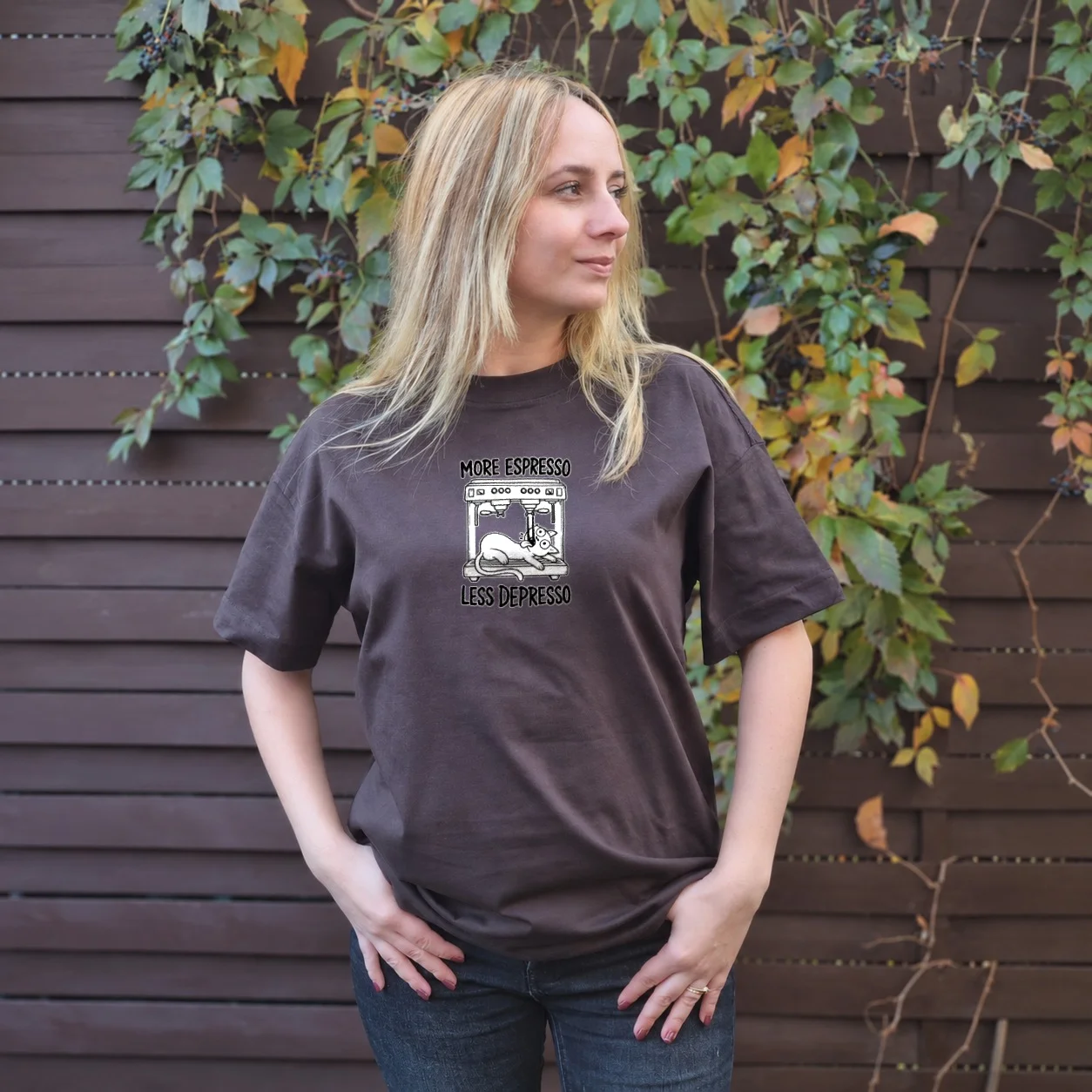 Tricou Oversize More Espresso Less Depresso — cadou personalizat PetGifts