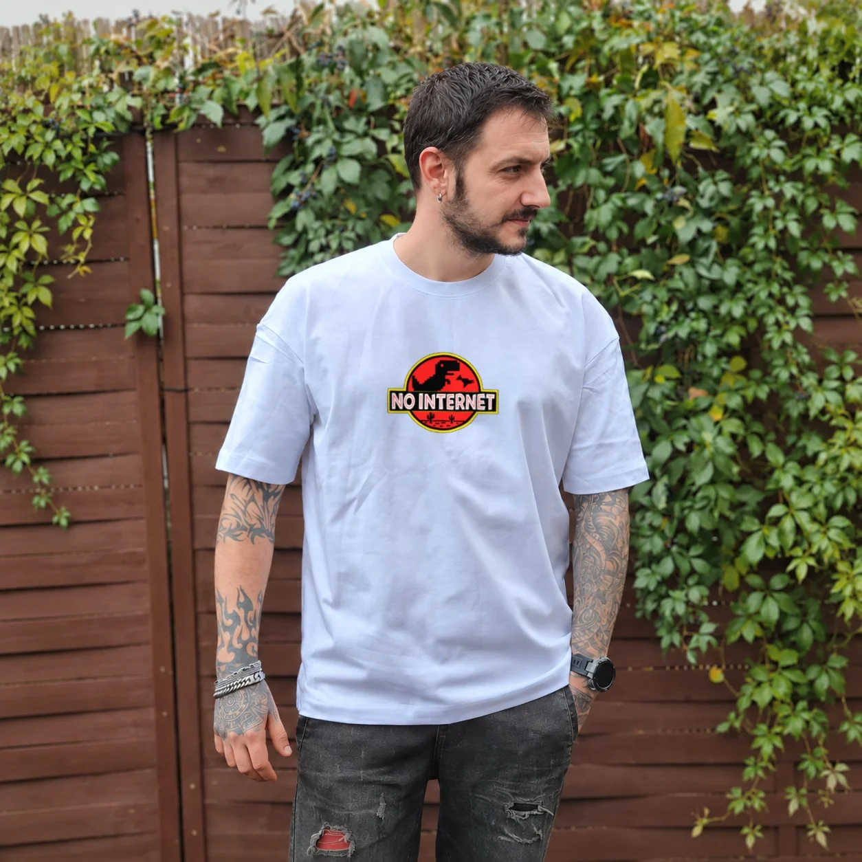 Tricou Oversized No Internet Dino — cadou personalizat PetGifts